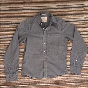 Abercrombie & Fitch Men's Navy and White Gingham Shirt